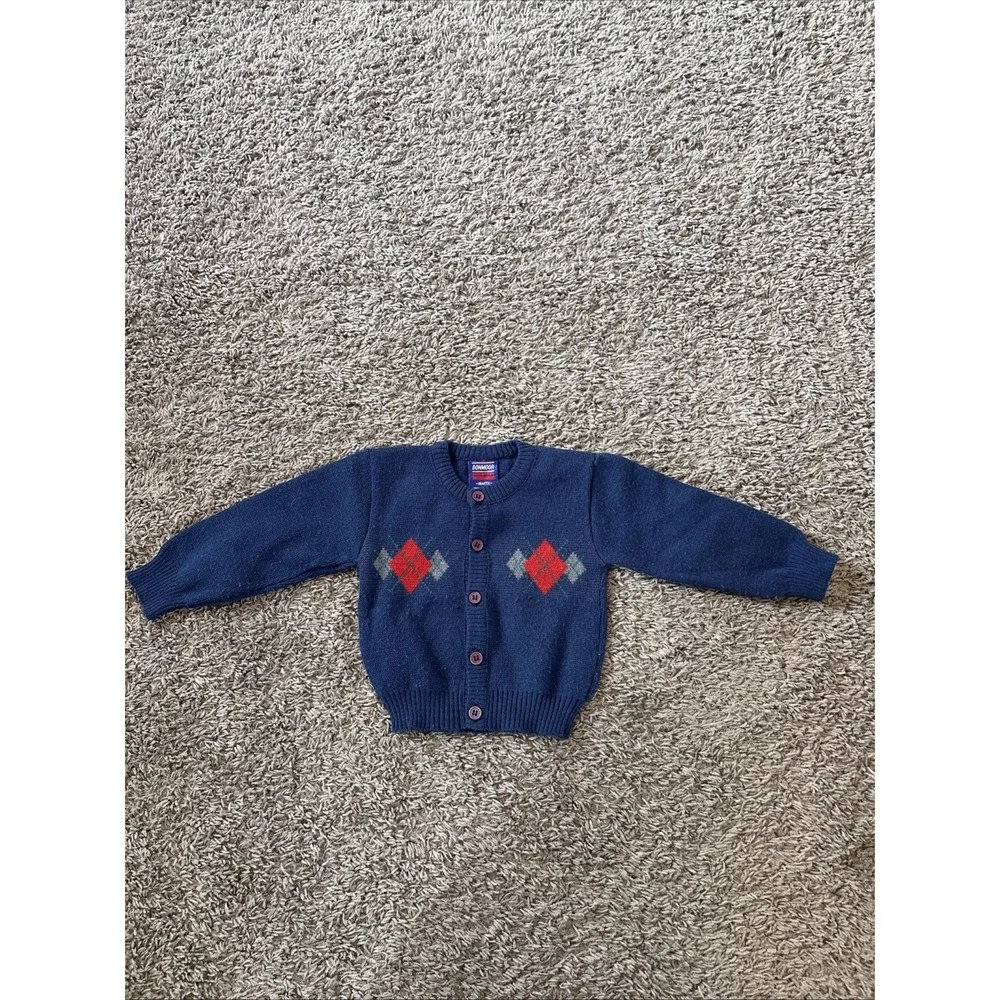 Vintage 90s Donmoor Crewneck Preppy Sweater Boys Size 18 Mos Blue Red - Picture 1 of 5